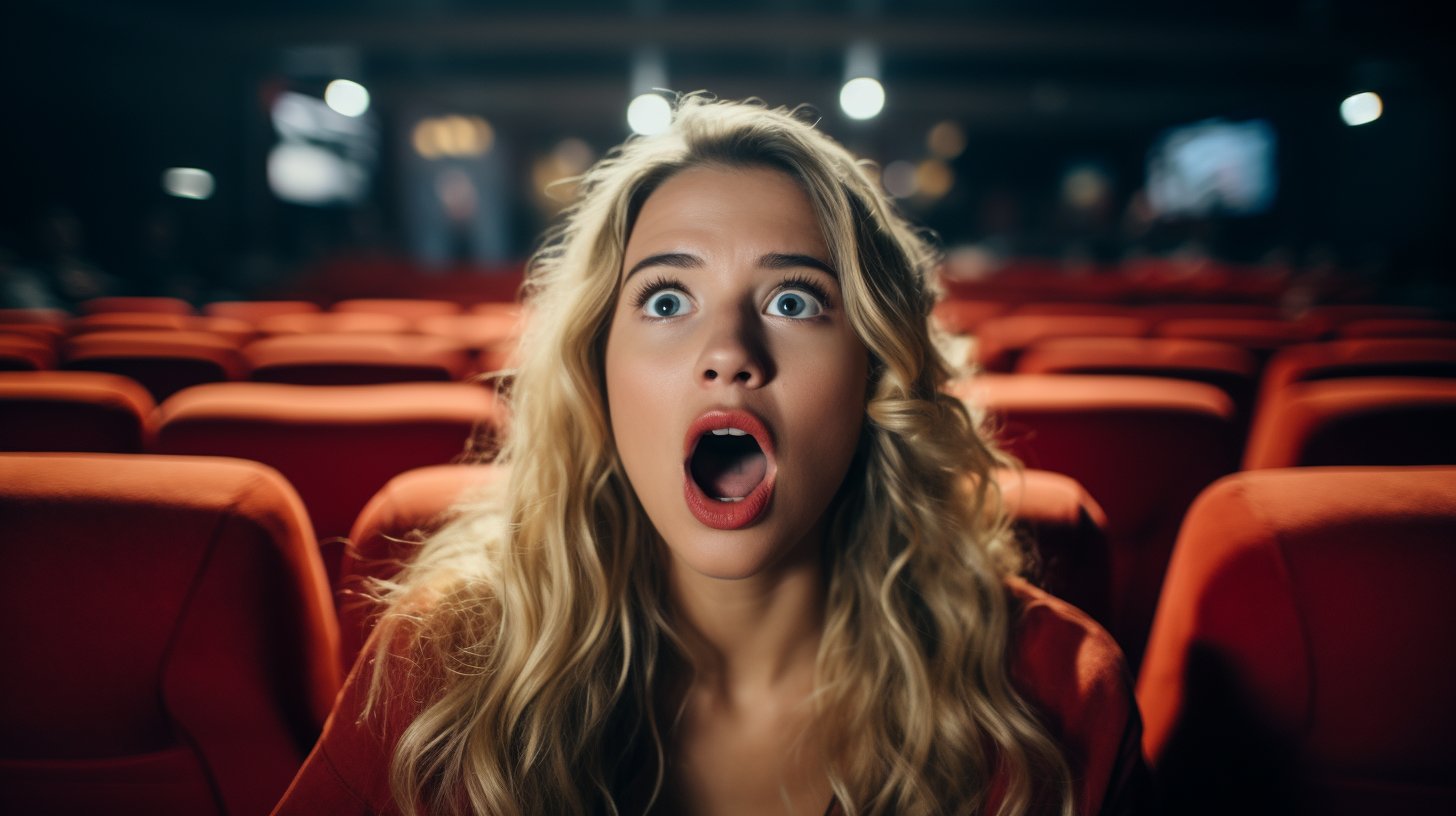 amazed woman in the cinema